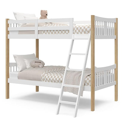 Storkcraft Caribou Bunk Bed Twin Over Twin Bunk Bed (White with Natural) - GREENGUARD Gold Certified, Converts to 2 Individual Beds