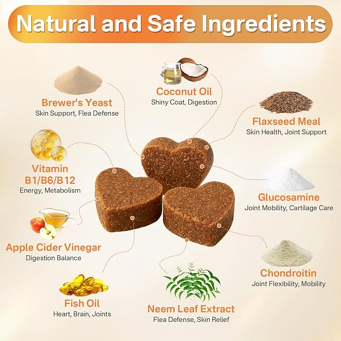 5-in-1 Dog Flea and Tick Treatment Chewable, Natural Flea and Tick Prevention for Dogs Chewable - Flea & Tick | Hip & Joint | Skin & Coat | Immunity Support | Digestive for All Breeds & Sizes-Mewly Pet