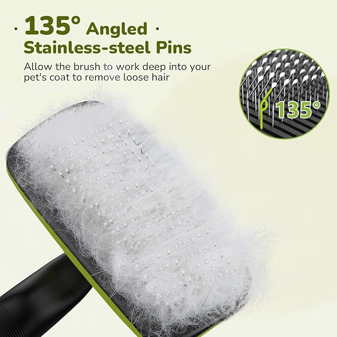 Pecute Self-Cleaning Slicker Brush for Dogs, Cats, Lightweight Dog Brush for Shedding Massaging Grooming, Cat Brush Gently Removes Loose Fur Undercoat for Dogs Cats Rabbits of All Hair Types-Mewly Pet