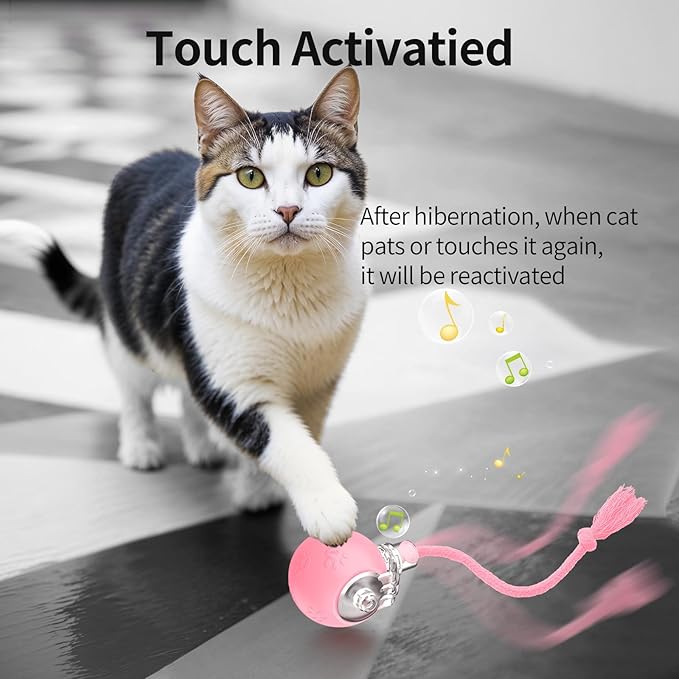 Interactive Cat Toys, Automatic Moving Cat Toys for Bored Indoor Adult Cats, Fast Rolling, Chirping & Motion-Activated Kitty Toys, Fun Gift for Cats with Speedy Tail 2.0, USB Rechargeable,Pink-Mewly Pet