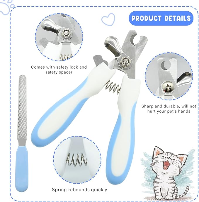 Pet Grooming Kit with Slicker Brush Bath Massage Glove Brush Pet Shedding Comb Nail Clipper Trimmer 6 Piece Set for Rabbit Kitten Guinea Pig Cat Chinchilla Ferret Small Animals-Mewly Pet