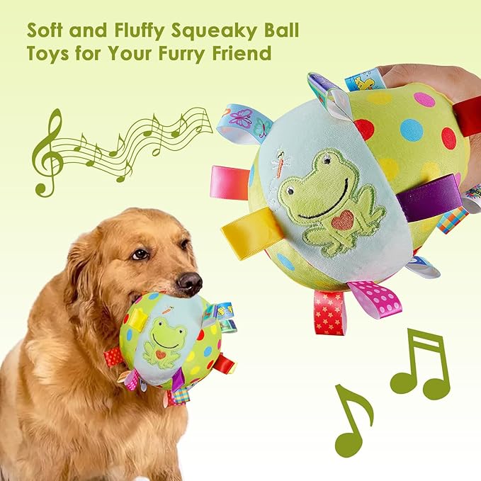 Dog Squeaky Plush Toy with Straps, 6-Inch Soft Stuffed Ball with Cotton Material and Bell Built-in, Pet Interactive Fetch Toy for Small to Large Dog-Mewly Pet