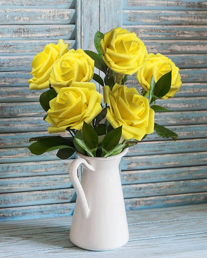 JOYLEX Artificial Flowers Realistic Roses, 50pcs Real Looking Fake Roses with Stem for DIY Wedding Bouquets Centerpieces Bridal Shower Party Home Romantic Decorations (Yellow)