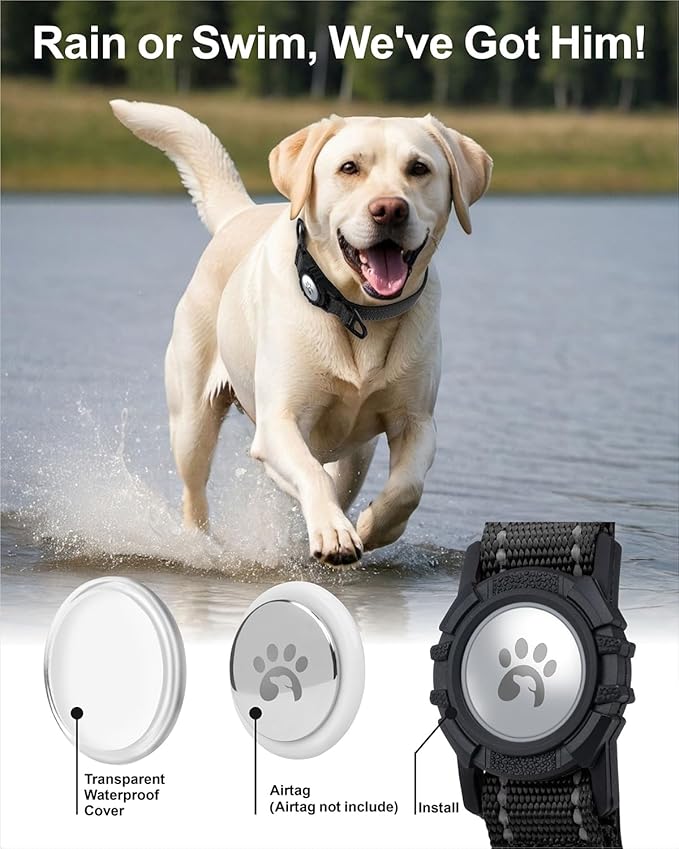 TagME Airtag Dog Collar,Waterproof Reflective Pet Collar with Airtag Holder,Soft Padded and Double D-Rings for Extra Large Dogs,Black-Mewly Pet