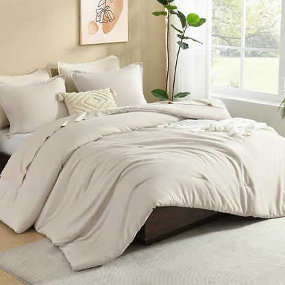 Litanika Comforters Tannish Grey King Size, 3 Pieces Lightweight Solid Bedding Set & Collections, All Season Fluffy Bed Set (104x90In Comforter & 2 Pillowcases)