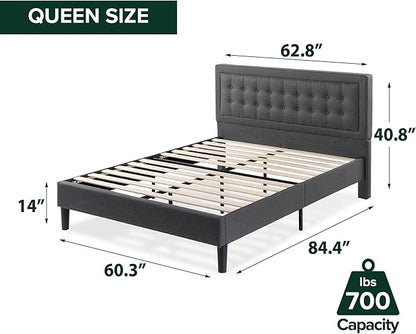 ZINUS Dachelle Upholstered Platform Bed Frame, Mattress Foundation, Wood Slat Support, No Box Spring Needed, Eco Friendly WonderBox (TM) Packaging, Easy Assembly, Dark Grey, Queen