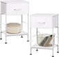 WLIVE Night Stand Set 2, White Nightstand with Fabric Storage Drawer and Open Wood Shelf, End Tables Dresser for Bedroom, Bed Side Table, Dorm, 25.03" Height