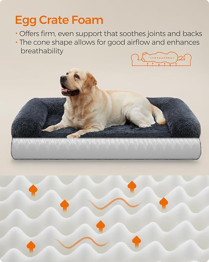 Feandrea Dog Bed, Orthopaedic Dog Sofa Bed for Medium and Large Dogs, Waterproof Ped Bed with Removable Washable Cover, 42 x 31.5 x 9 Inches, Dark Gray UPGW233G02-Mewly Pet