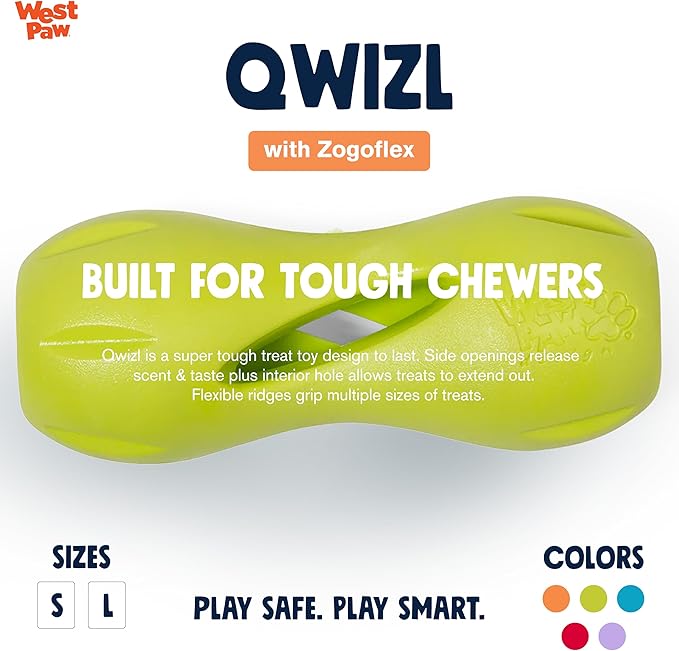 West Paw Zogoflex Qwizl Interactive Treat Dispensing Dog Puzzle Treat Toy for Dogs, Granny Smith, Large-Mewly Pet