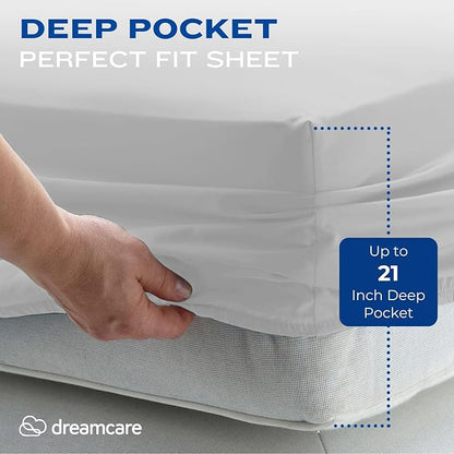 DREAMCARE Full Size Sheets – 4 pcs Cooling Sheets – up to 21” Deep Full Sheet Set – Hotel Luxury Sheets & Pillowcases – Superior Softness 100% Fine Microfiber with Side Pocket – Light Gray