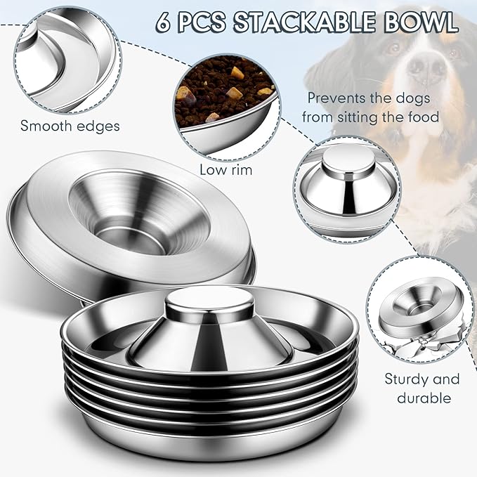 Zopeal 6 Pcs Puppy Food Bowls 11.8" Stainless Steel Puppy Feeding Bowl Dog Food Water Bowls, Weaning Feeder for Litters, Small Medium Large Dogs, Pets-Mewly Pet