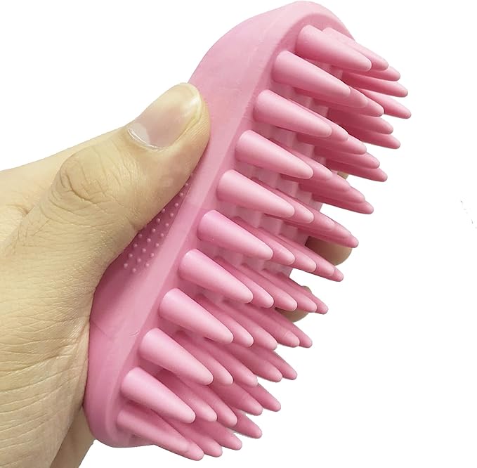 Pet Silicone Shampoo Brush for Long & Short Hair, Pink ( New ), Medium Large Pets Dogs Cats, Silicone Shower Wash Curry Brush, Massage Comb-Mewly Pet
