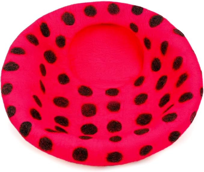 Woolygon Premium Felt Cat Cave Bed - Polka Dot Series - Wool Kitty Beds Handcrafted Kitten Caves Bed for Indoor Cats - Eco-Friendly Merino Wool, Foldable Cat Hideaway Cat Houses (Red/Black Dots)-Mewly Pet