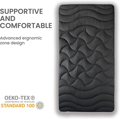SLEEP ZONE Twin XL Cooling Mattress Topper for College Dorm, Premium Zoned Cool Mattress Pad Cover, Padded Mattress Protector Breathable Washable, Deep Pocket 8-21" (Black, Twin XL)