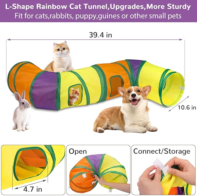 Retro Shaw Cat Toys Kitten Toys, Interactive Cat Tunnels Toy for Indoor Cats Kitty, Kitten Tube Tent Feather Wand Teaser Bell Fuzzy Ball Springs Mouse (33 Pcs Large Cat Tunnel Toys Set)-Mewly Pet