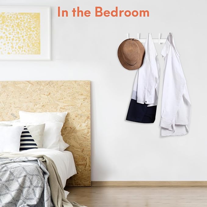 Coat Rack Wall Mount, Coat Hook Wall Mount, Wall Hooks for Hanging, Hat Rack for Walls, Coats Hanger with 10 Hook, Towel Hooks for Bathrooms (1 Pack, White)