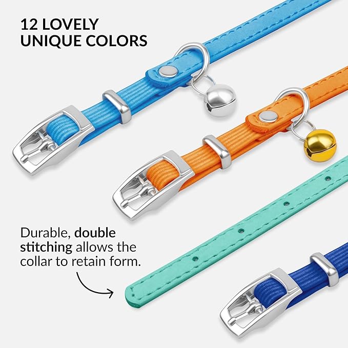 CollarDirect Leather Cat Collar with Bell - Kitten Collar, Small and Big Cat Collar for Boy Cats, Girl Cats with Safety Elastic Strap (Neck Fit 6"-7", Mint Green)-Mewly Pet