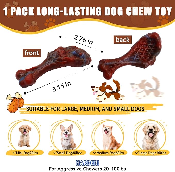 Dog Chew Toys for Aggressive Chewers, Indestructible Dog Toy for for Medium/Large Breed, Tough Nylon Teething Bone Toy to Keep Them Busy,Bacon and Real Beef Flavor (Beef Flavor, 1 Pack)-Mewly Pet