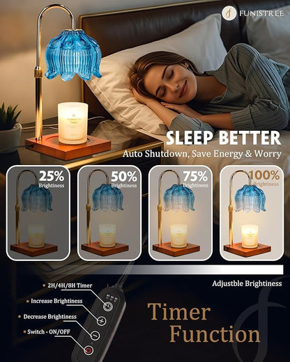 Blue Candle Warmer Lamp with Timer Dimmable, Adjustable Height Gifts for Women Mom Birthday Christmas, House Warming Gifts New Home Bedroom Decor, Lotus Flower Candle Lamp Warmer for Jar Candle