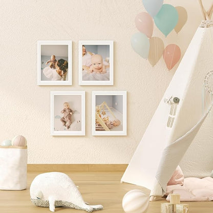 KINLINK 9x12 Kids Art Frames Set of 2, Solid Wood Kids Artwork Frames Changeable with Acrylic Front Opening Holds 150 Pictures, Art Frame for Kids Artwork with Mat or without Mat, White