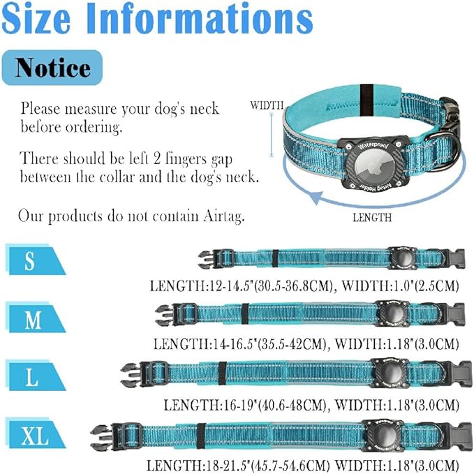 Upgraded AirTag Dog Collar, IP68 Waterproof Dog Collar with Apple Air Tag Holder, Reflective Adjustable Heavy Duty Dog Collars with Soft Padded for Small, Medium and Large Dogs,Blue, L-Mewly Pet