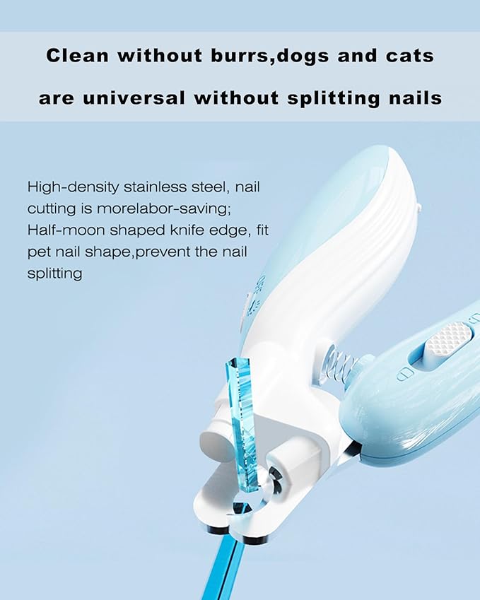 Cat Dog Pet Nail Clippers with Light, Llluminates Cat Dog Nails Or Bloodline, Safety Pet Nail Clipper for Dogs, Cats, Rabbits, Sharp, No Nail Splitting(Blue)-Mewly Pet