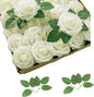 25 PCS Ivory Artificial Flowers Fake Roses with Stem, Fake Rose for Crafts Bouquets for DIY Wedding Decorations Centerpieces Arrangements Party Home Cofe Decor