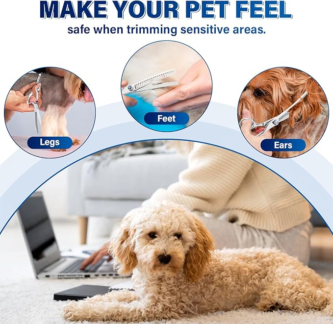 JASON 7" Curved Chunker Dog Scissors - Ergonomic Dog Grooming Scissors Silver Curved Dog Shears 440C Stainless Steel Grooming Shears Professional Pet Shears For Groomer (21-Teeth)-Mewly Pet