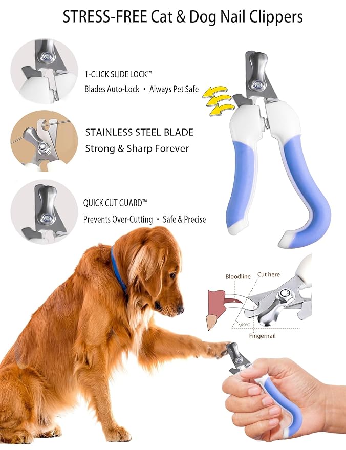 6ps Dog Cat Brush Grooming Kitf, Dog Cat Brushes, Bath Brush, Dematting Rake and Comb, Nail Clipper, Nail File, Flea Comb (Blue 6 Kits)-Mewly Pet