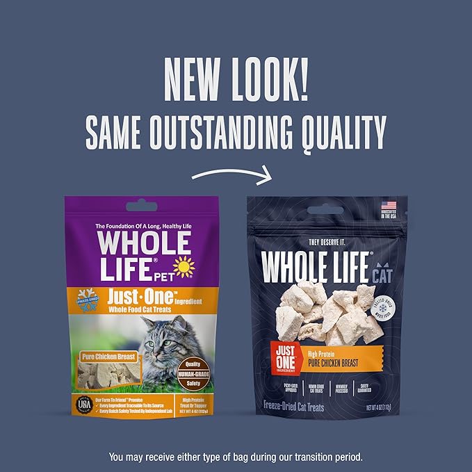 Whole Life Cat Just One Chicken Freeze Dried Cat Treats - Human Grade High Protein Food, Healthy Training Snacks, Freeze Dried Chicken Food Toppers, USA Made Natural Treats - 4 oz (Pack of 1)-Mewly Pet
