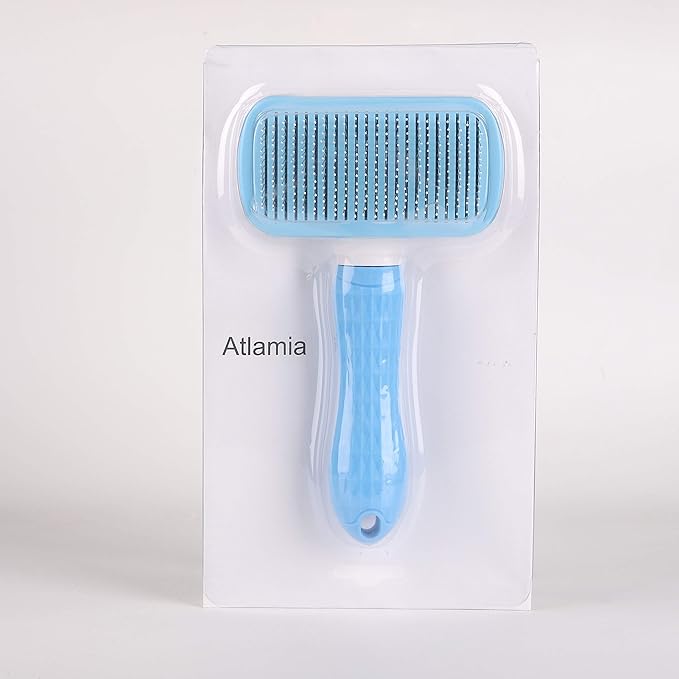 Self Cleaning Slicker Brush,Dog Brush & Cat Brush with Massage Particles,Removes Loose hair & Tangles,Skin Friendly & Promote Circulation-Blue 1-Mewly Pet