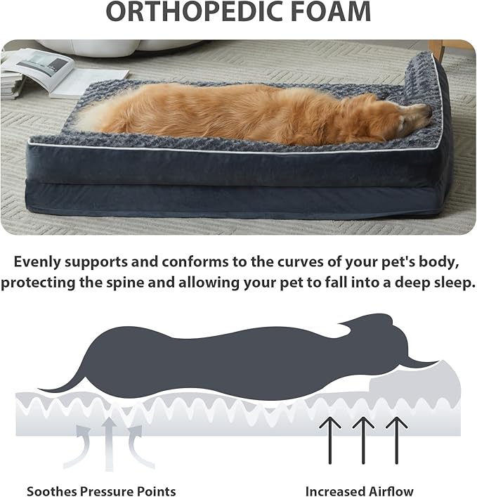 BFPETHOME Orthopedic Dog Beds for Large Dogs-Waterproof Sofa Dog Bed with Removable Washable Cover, Big Pet Bed with Waterproof Lining and Nonskid Bottom,Pet Bed for Large Dogs-Mewly Pet
