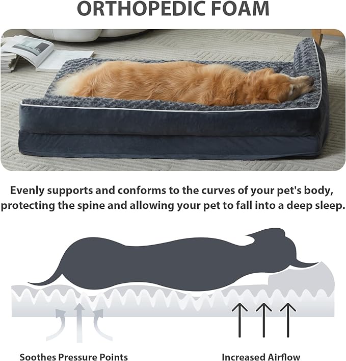 BFPETHOME Orthopedic Dog Beds for Large Dogs-Waterproof Sofa Dog Bed with Removable Washable Cover, Big Pet Bed with Waterproof Lining and Nonskid Bottom,Pet Bed for Large Dogs