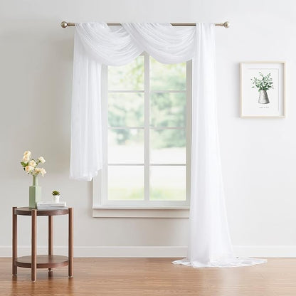Warm Home Designs 24 Feet Long White Sheer Window Scarf. These XXL Length Valance Scarves 54 X 288 Inches in Size. Great as Bed Canopy or Wedding Arch Draping Fabric. AM White 288"