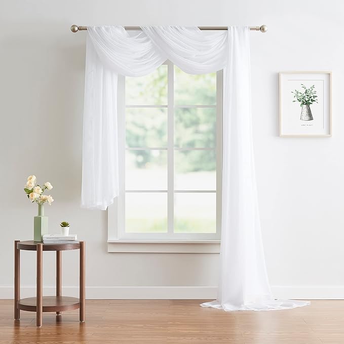 Warm Home Designs 45 Feet Long White Sheer Window Scarf. These XXL Length Valance Scarves 54 X 540 Inches in Size. Great as Bed Canopy or Wedding Arch Draping Fabric. AM White 540"
