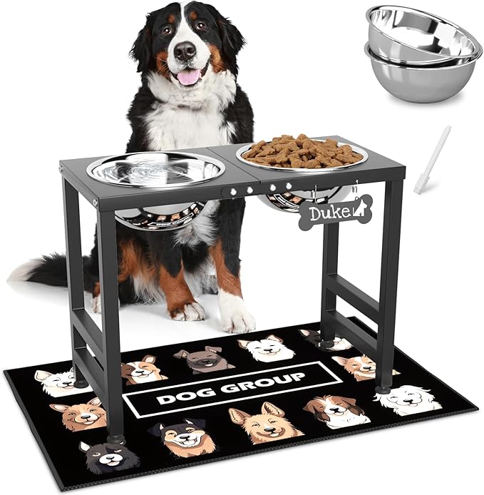 Elevated Dog Bowls for Large Extral Large Breed, Raised Bowl Stand with 2 Stainless Steel Bowls (101oz) and Spill-Proof Mat, 17" Tall Dog Feeder for Extra Large Breeds-Mewly Pet