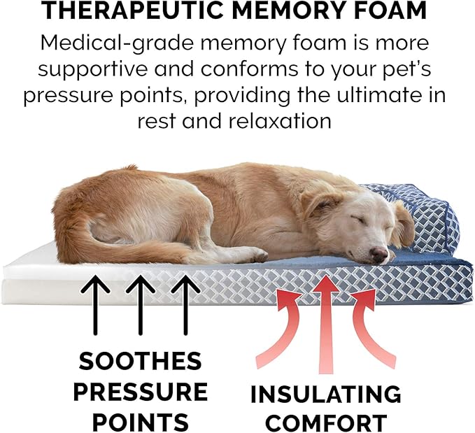 Furhaven Memory Foam Dog Bed for Large Dogs w/ Removable Bolsters & Washable Cover, For Dogs Up to 125 lbs - Plush & Woven Decor Comfy Couch Sofa - Diamond Blue, Jumbo Plus/XXL-Mewly Pet