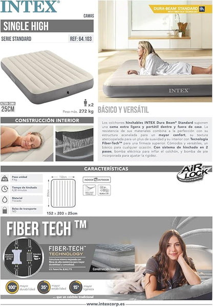 Intex Unisex's Queen Dura-Beam Series Single High Airbed, Taupe/Grey, One Size