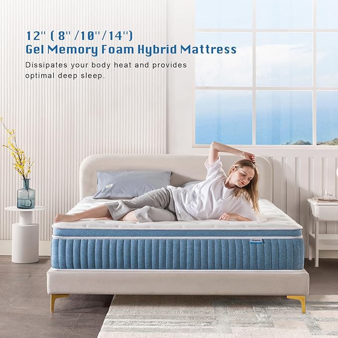 Rimensy Full Mattress, 12 Inch Hybrid Mattress in a Box, Gel Memory Foam Mattress, Individually Wrapped Pocket Coils Innerspring Mattress, Support & Pressure Relief, Medium Firm Feel