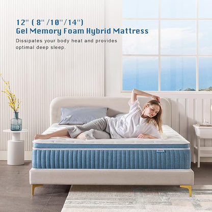 Rimensy King Mattress, 12 Inch Hybrid Mattress in a Box, Gel Memory Foam Mattress, Individually Wrapped Pocket Coils Innerspring Mattress, Support & Pressure Relief, Medium Firm Feel, 76"*80"*12