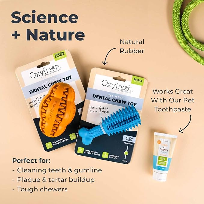 Oxyfresh Dog Dental Chew Toy - Best Durable Rubber Dog Toy for Tough Chewers – Helps Remove Plaque, Cleans Teeth & Freshens Breath Without Brushing (Large)-Mewly Pet