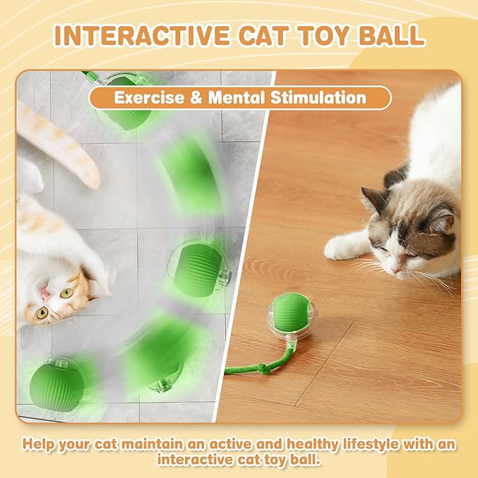 Interactive Cat Toys for Indoor Cats, Rechargeable 360° Automatic Moving Cat Toy for Bored Indoor Adult Cats, 2025 Upgraded Chase Motion Activated Kitten Toys - Green-Mewly Pet