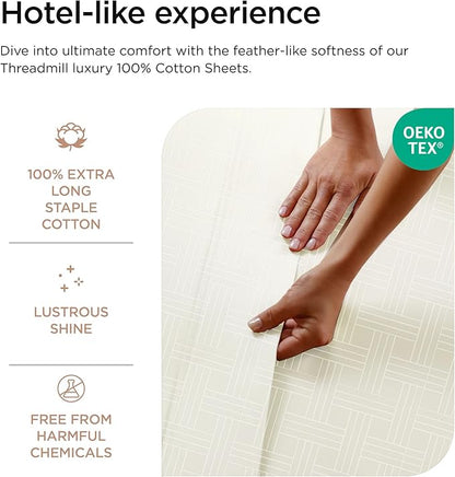 Threadmill California-King Sheets - 800 Thread Count Jacquard Celine Ivory, 100% Pure Cotton 4 Piece Striped Bed Set, Extra Long Staple Cotton, Luxury Damask Sheets with Elasticized Deep Pocket