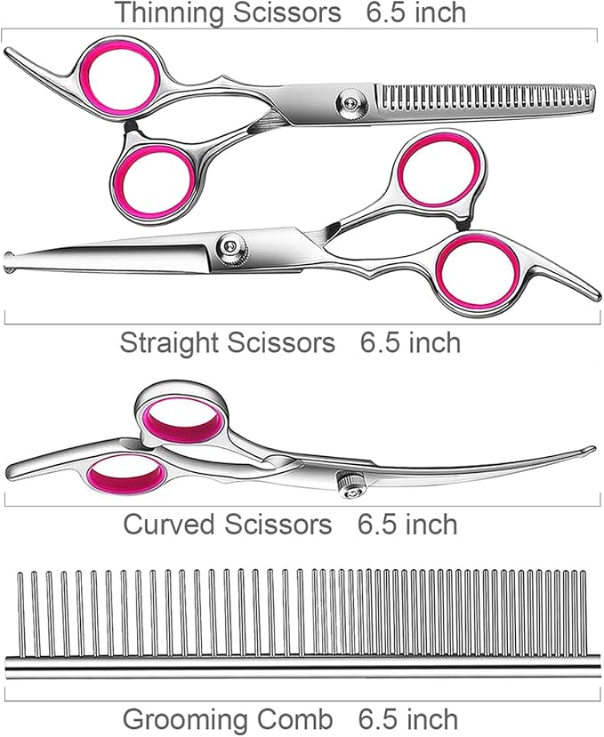 5 in1 Dog Grooming Scissors Kit, Professional Dog Scissors for Grooming with Safety Round Tips, Titanium Coated Grooming Shears for Dogs Cat Pet At Home-Mewly Pet