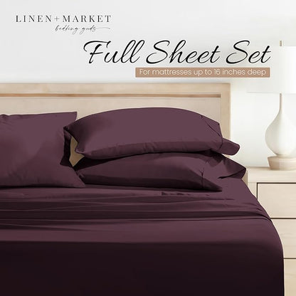 Linen Market Double-Brushed Microfiber Full Sheet Set 4 Piece – Oeko-TEX Certified Ultra Soft & Wrinkle-Free - 16" Deep Pocket Sheets - Easy Care Full Size - Purple