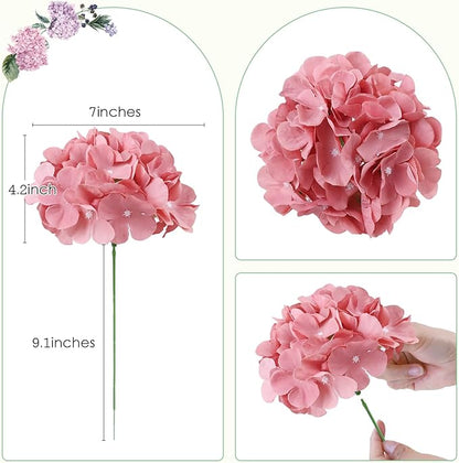 AVIVIHO Dusty Rose Hydrangea Silk Flowers Heads Pack of 10 Dusty Rose Fullness Hydrangea Flowers Artificial with Stems for Wedding Home Party Shop Baby Shower Decoration
