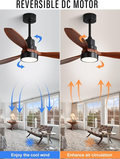 Sofucor Ceiling Fan with Lights, 52 Inch Mordern Wood Ceiling Fan with Remote for Indoor Farmhouse Bedroom Living Room Outdoor Patio Porch, Reversible DC Motor, Noiseless