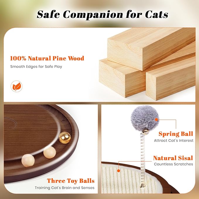 Cat Scratcher, Cat Natural Sisal Scratching Pad, Kitten Interactive Toy with Ball Track Spring Ball for Chasing Hunting Mental Physical Exercise Puzzle-Mewly Pet