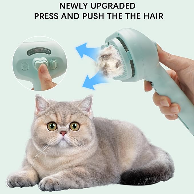Pet Steam Brush for Cat & Dog – 4-in-1 De-Shedding, Steam Spray, and Self-Cleaning Grooming Tool – Ideal for Long and Short-Haired Pets– Includes 2 Bottles of 120 mL Waterless Shampoo(Green)-Mewly Pet
