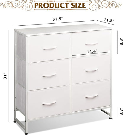WLIVE White Dresser for Bedroom, 6 Drawer Double Dresser, Fabric Storage Tower with Fabric Bins, Chest of Drawers for Closet, Living Room, Hallway